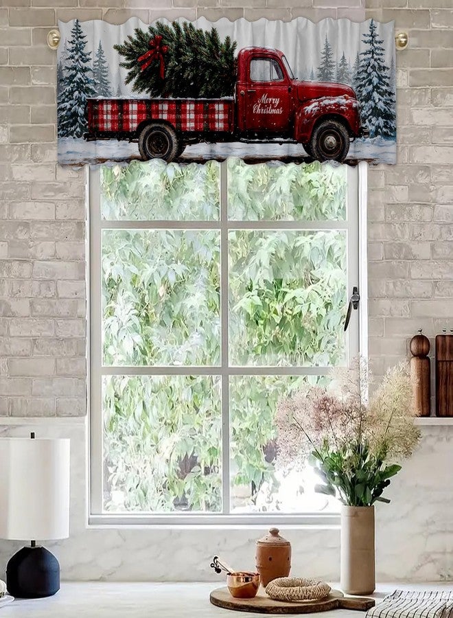 DOTOOMA 54x18 Inches 2 Panel Pine Tree Snowy Window Treatment Valance Christmas Red Truck Kitchen Blackout Drapes Bathroom Bedroom Living Room Polyester Fabric Curtains - Image 3